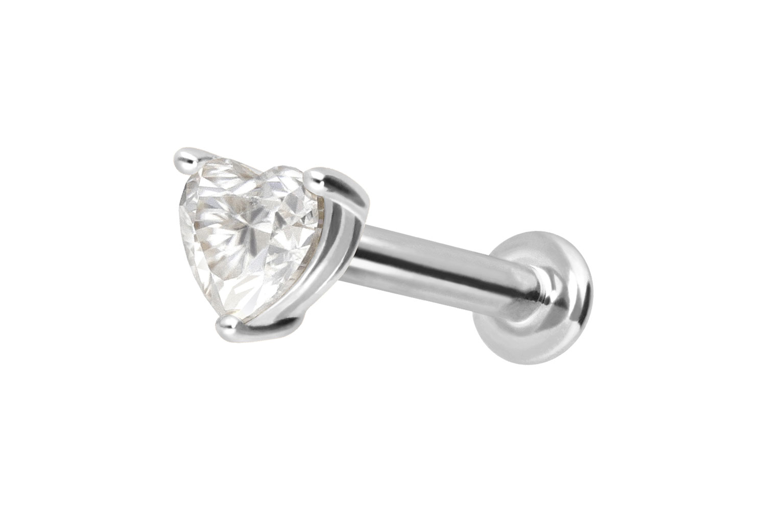 14 Karat Gold Labret Piercing mit Push Fit MOISSANIT-HERZ